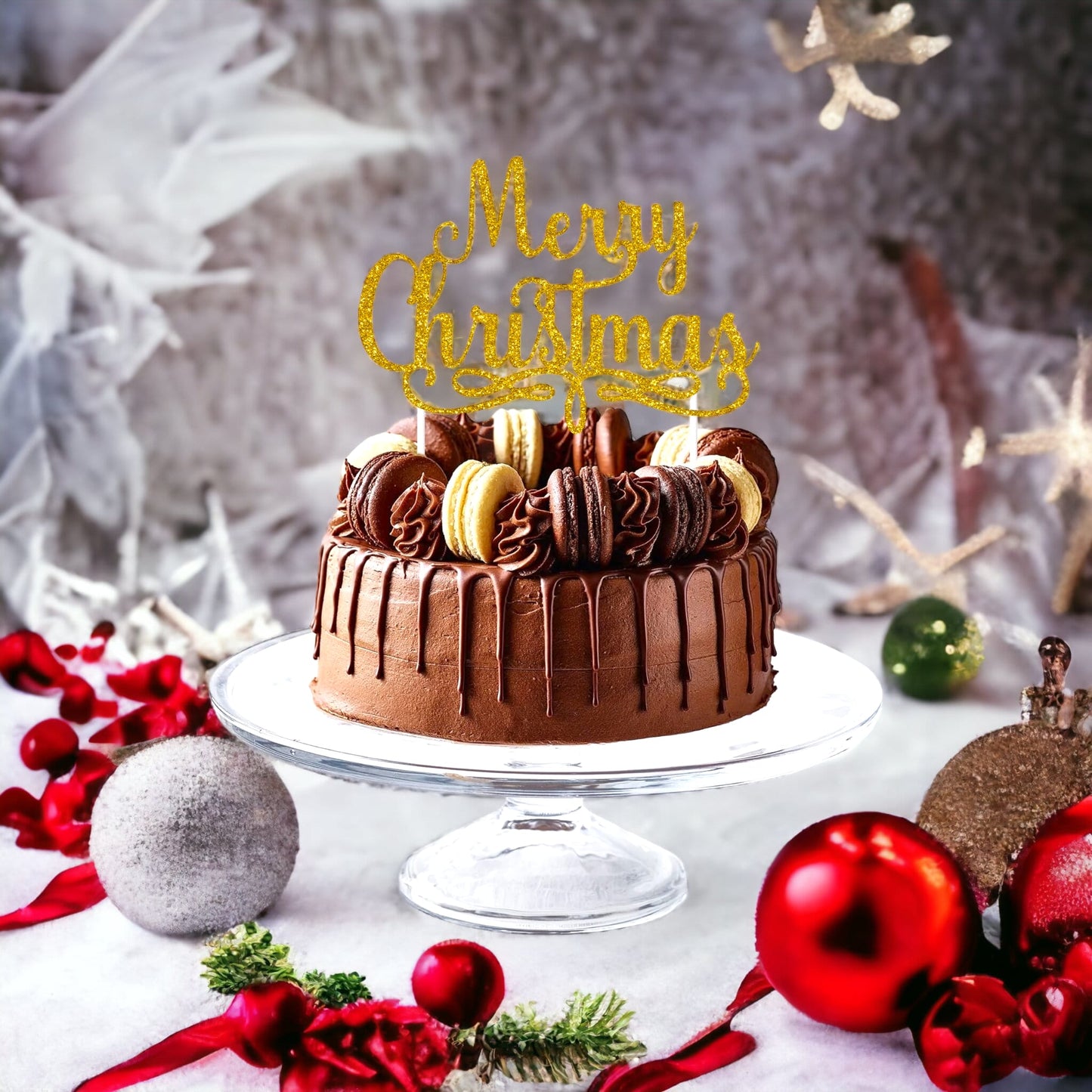 Christmas Cake Topper Premium Glitter Card