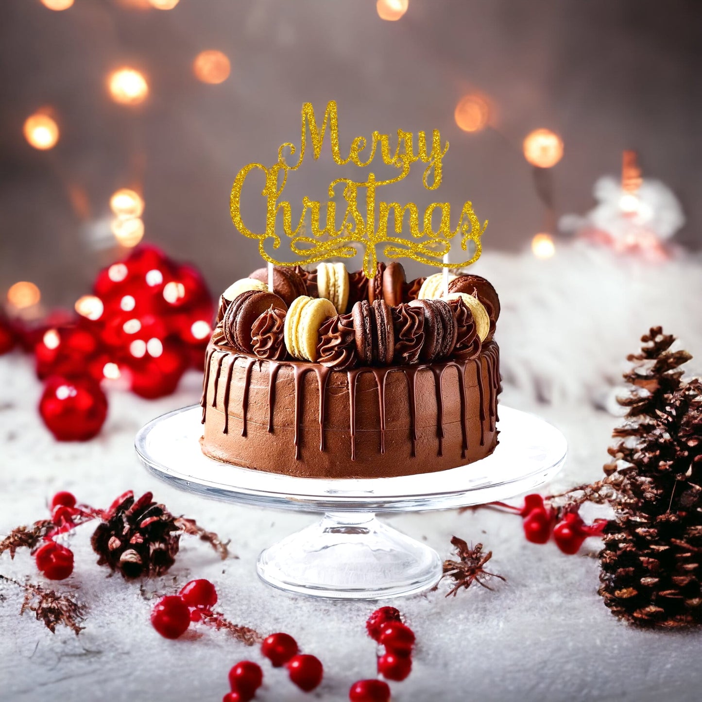 Christmas Cake Topper Premium Glitter Card