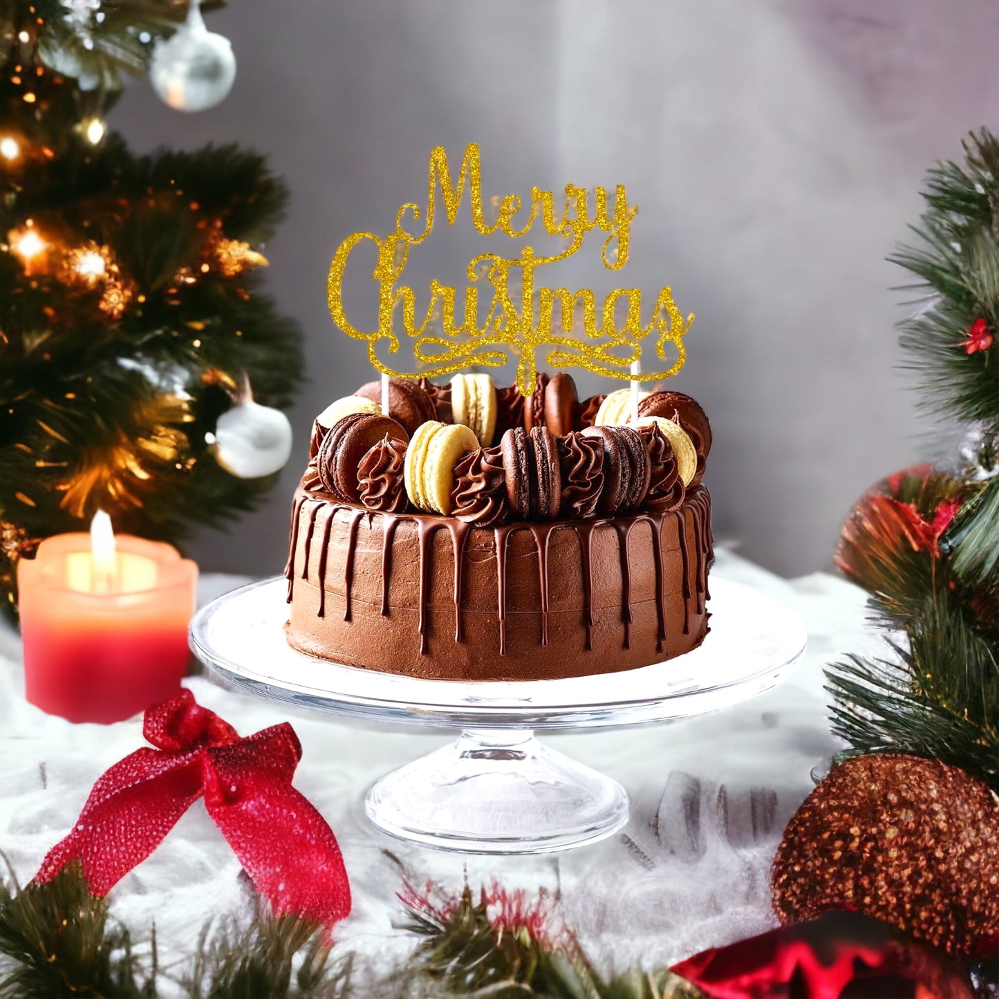 Christmas Cake Topper Premium Glitter Card