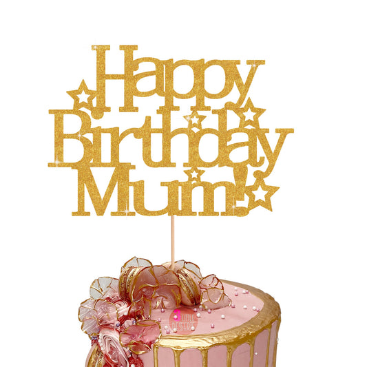 Happy Birthday Mum Cake Topper | Mum Cake Topper| Mom Cake Topper| Happy Birthday Mom | Happy Birthday Mum Double Sided Glitter Card