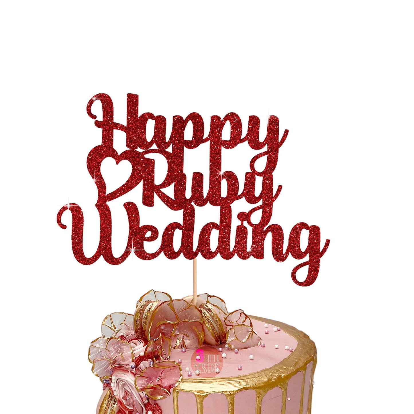 40 Ruby years cake topper - Ruby Wedding- 40 Years Married- Wedding anniversary red glitter party décor - 40th Ruby years anniversary- Love