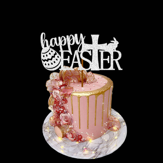 Happy Easter Cake Topper | Easter Egg Cake Toppers | Bunny Rabbit Cakes | Easter Pic | Glitter Card stock | Gold Pink Silver White Cards