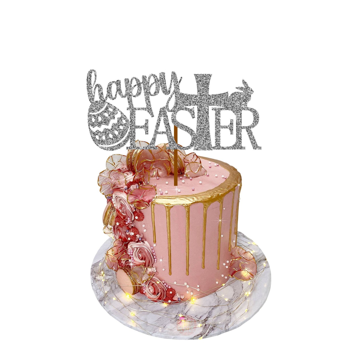 Happy Easter Cake Topper | Easter Egg Cake Toppers | Bunny Rabbit Cakes | Easter Pic | Glitter Card stock | Gold Pink Silver White Cards