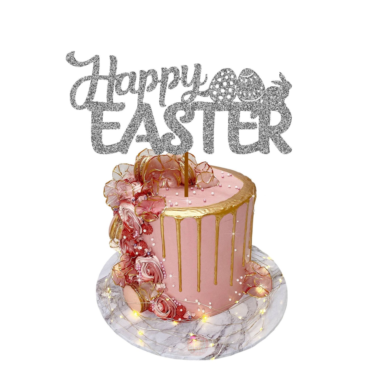 Happy Easter Cake Topper | Easter Eggs Cake Toppers | Bunny Rabbit Cakes | Easter Pic | Glitter Card stock | Gold Pink Silver White Cards