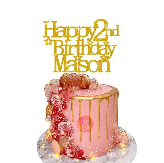 Happy 2nd Birthday Glitter Cake Decoration for Kids Party
