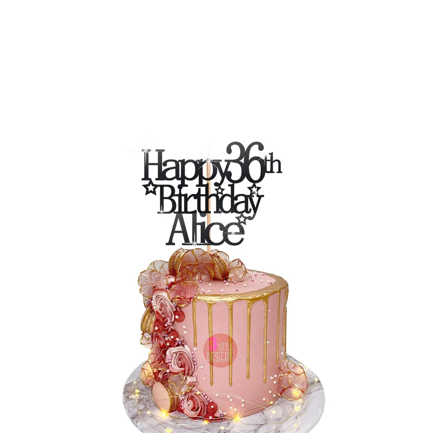 Unique 36th Birthday Glitter Cake Decoration with Happy Card Topper