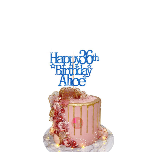 Unique 36th Birthday Glitter Cake Decoration with Happy Card Topper