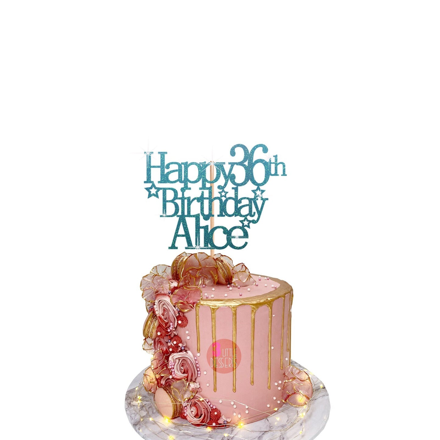 Unique 36th Birthday Glitter Cake Decoration with Happy Card Topper