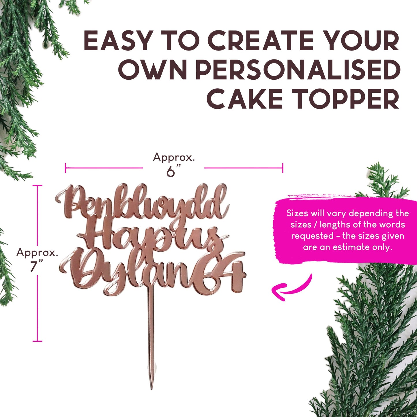 Personalized Welsh Birthday Cake Topper in 16 Colors - Custom Acrylic Decor