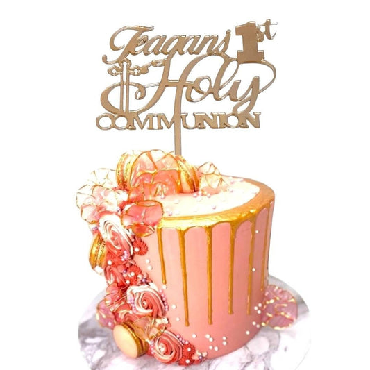Custom Acrylic Holy Communion Cake Topper in Mirror Gold Finish