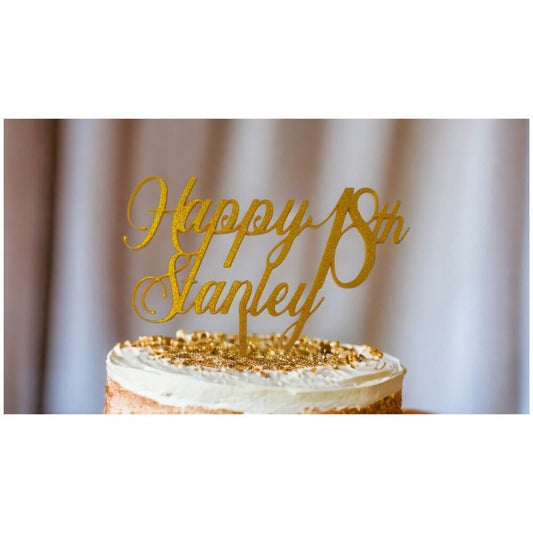 Personalized Gold Mirror Acrylic Cake Topper for Birthday
