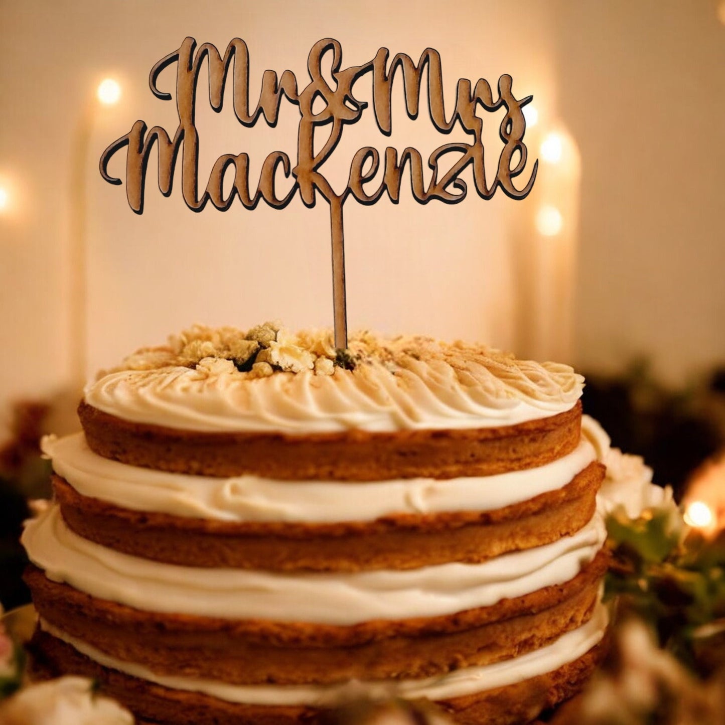 Personalised Rustic Cake Topper for Weddings, Birthdays, and Celebrations