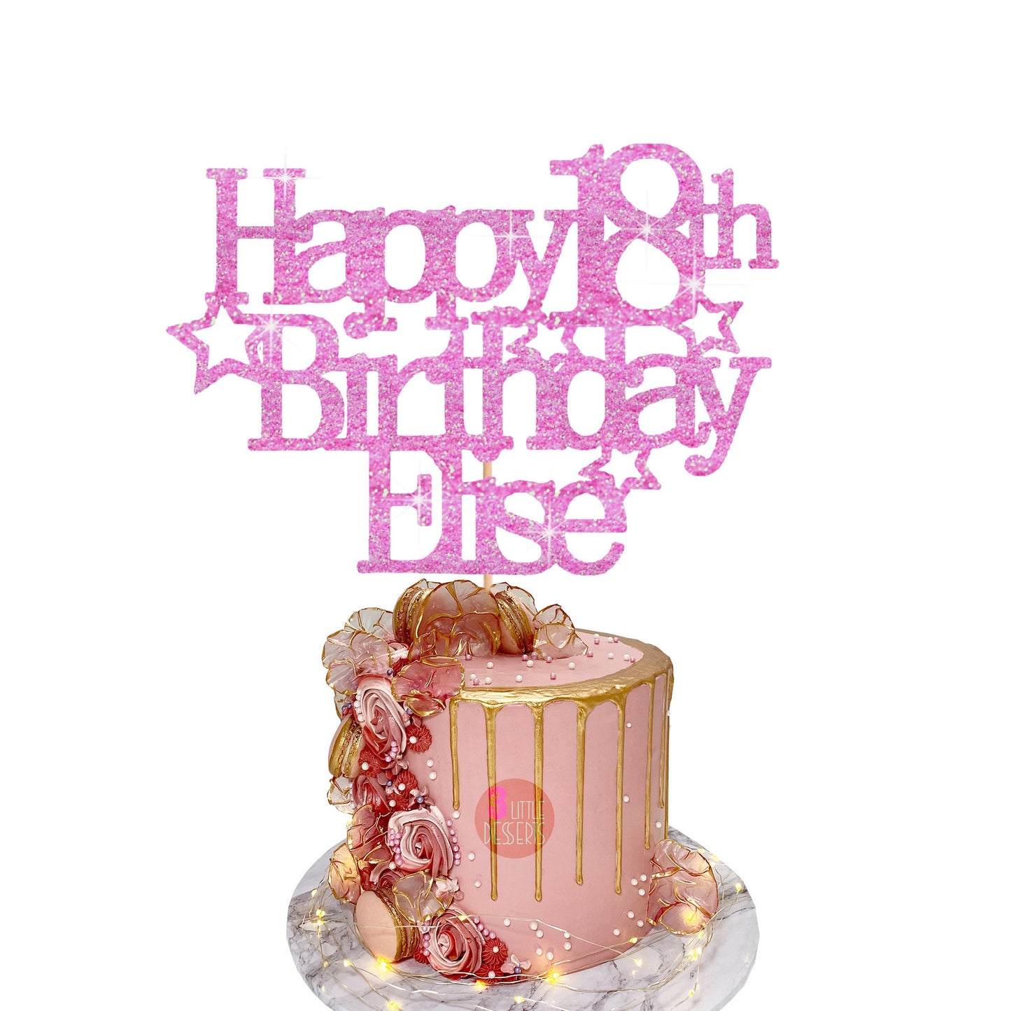 Happy 7th Birthday Cake Topper – Gold Blue Pink Sparkling Glitter Party Decoration Toppers by 3 Little Desserts