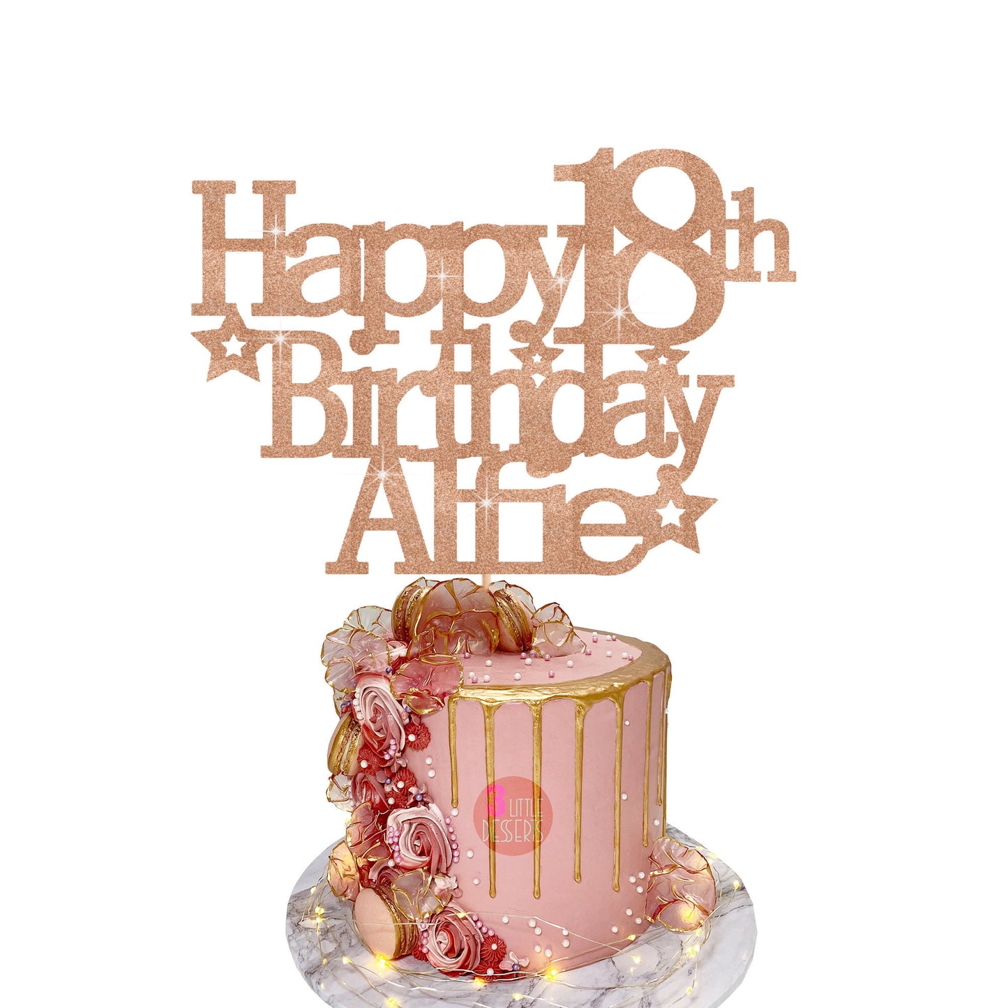 Happy 7th Birthday Cake Topper – Gold Blue Pink Sparkling Glitter Party Decoration Toppers by 3 Little Desserts