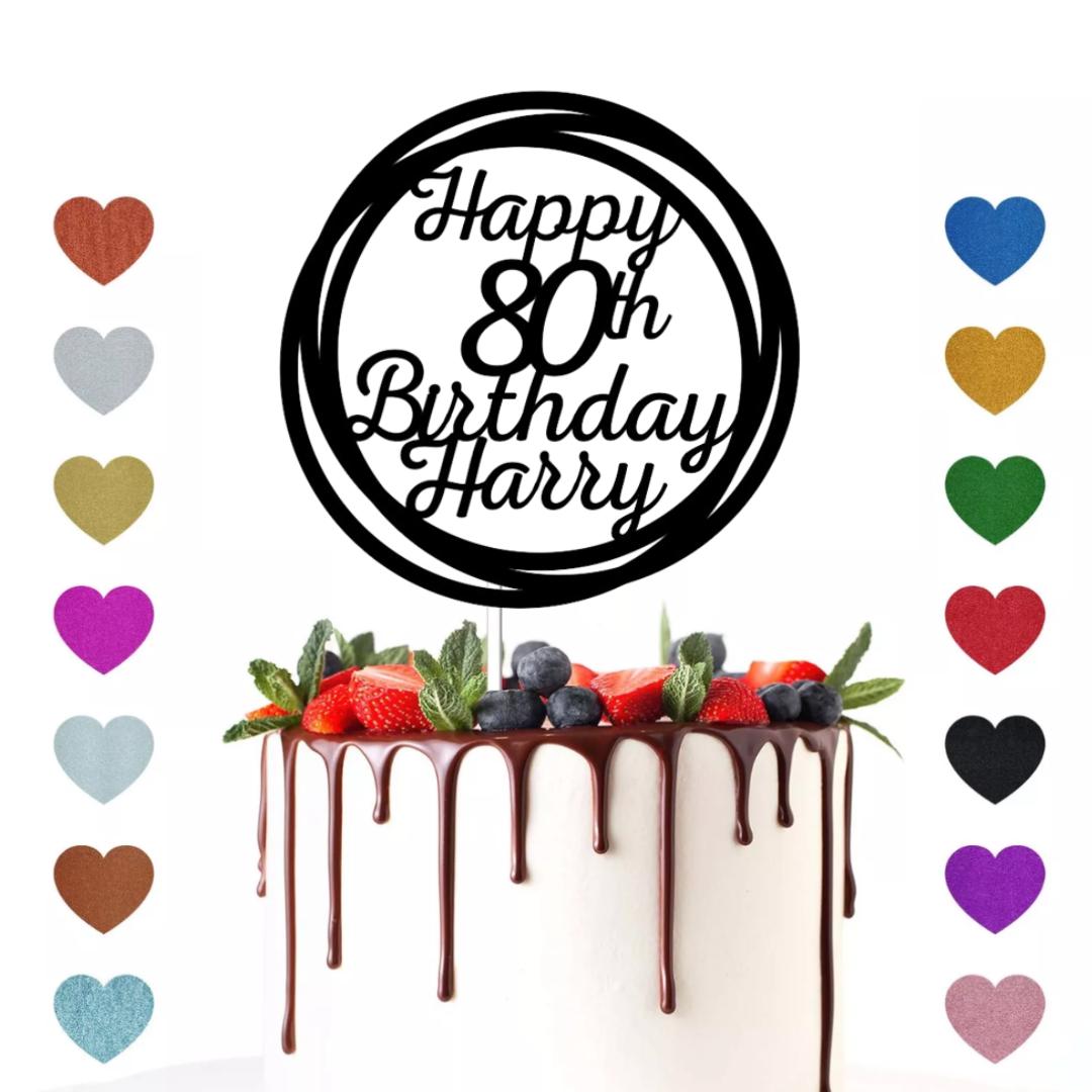 Personalised Custom Glitter Happy Birthday Party Decoration by Display and Wonder Cake Topper Any Age & Name Mum Dad Grandma Grandad 30th 40th 50th 60th 70th 80th