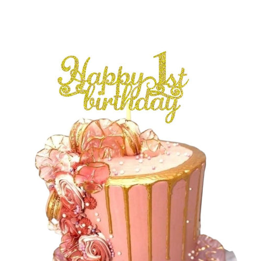 Happy 1st Birthday Cake Topper | Custom One Cake Topper 1st Birthday Cake Ideas | Baby Boy & Girl | 1 Year Today | Glitter Cardstock 350gsm