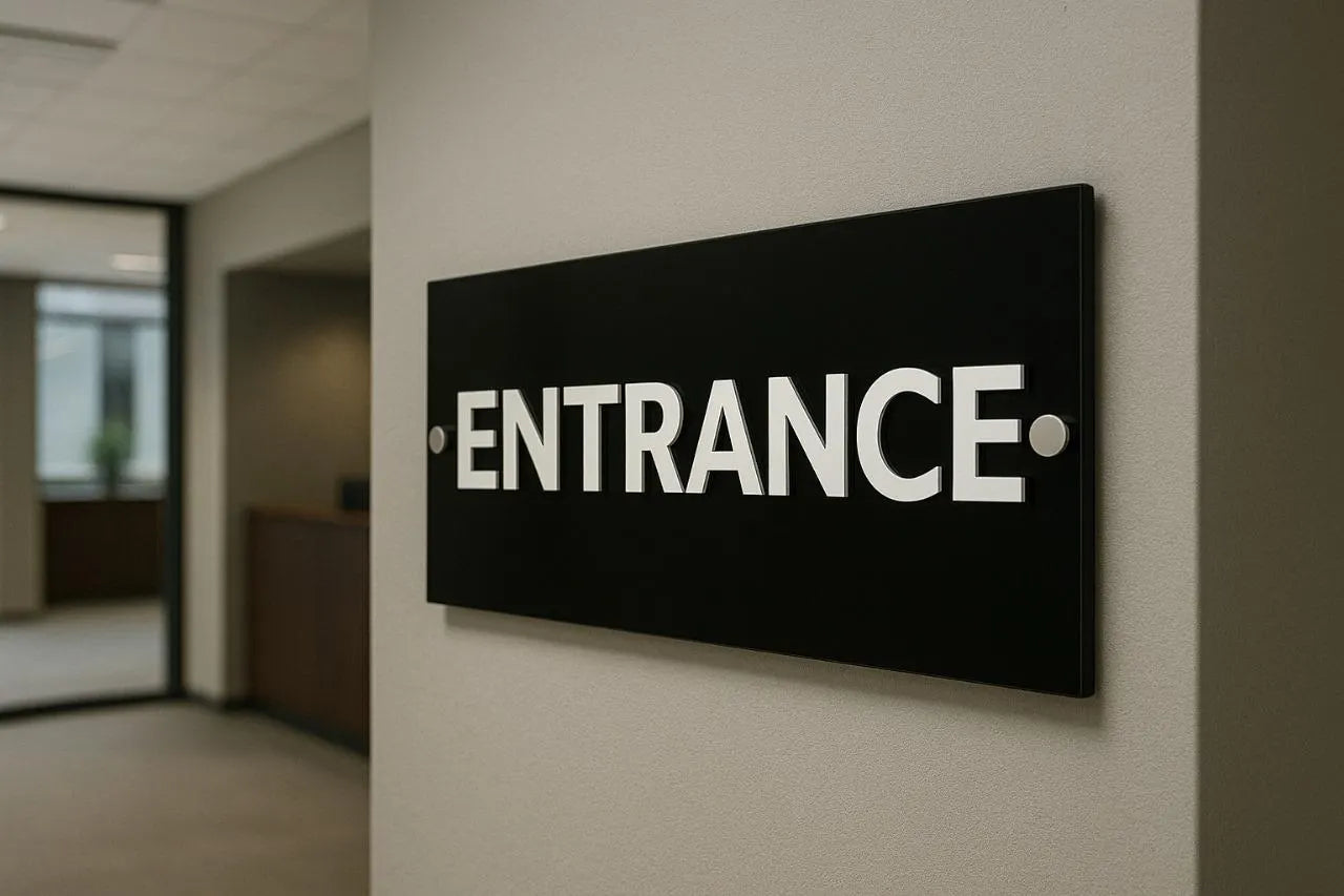 Black Acrylic Sign with 3D Lettering – Way Finder & Building Wall Sign