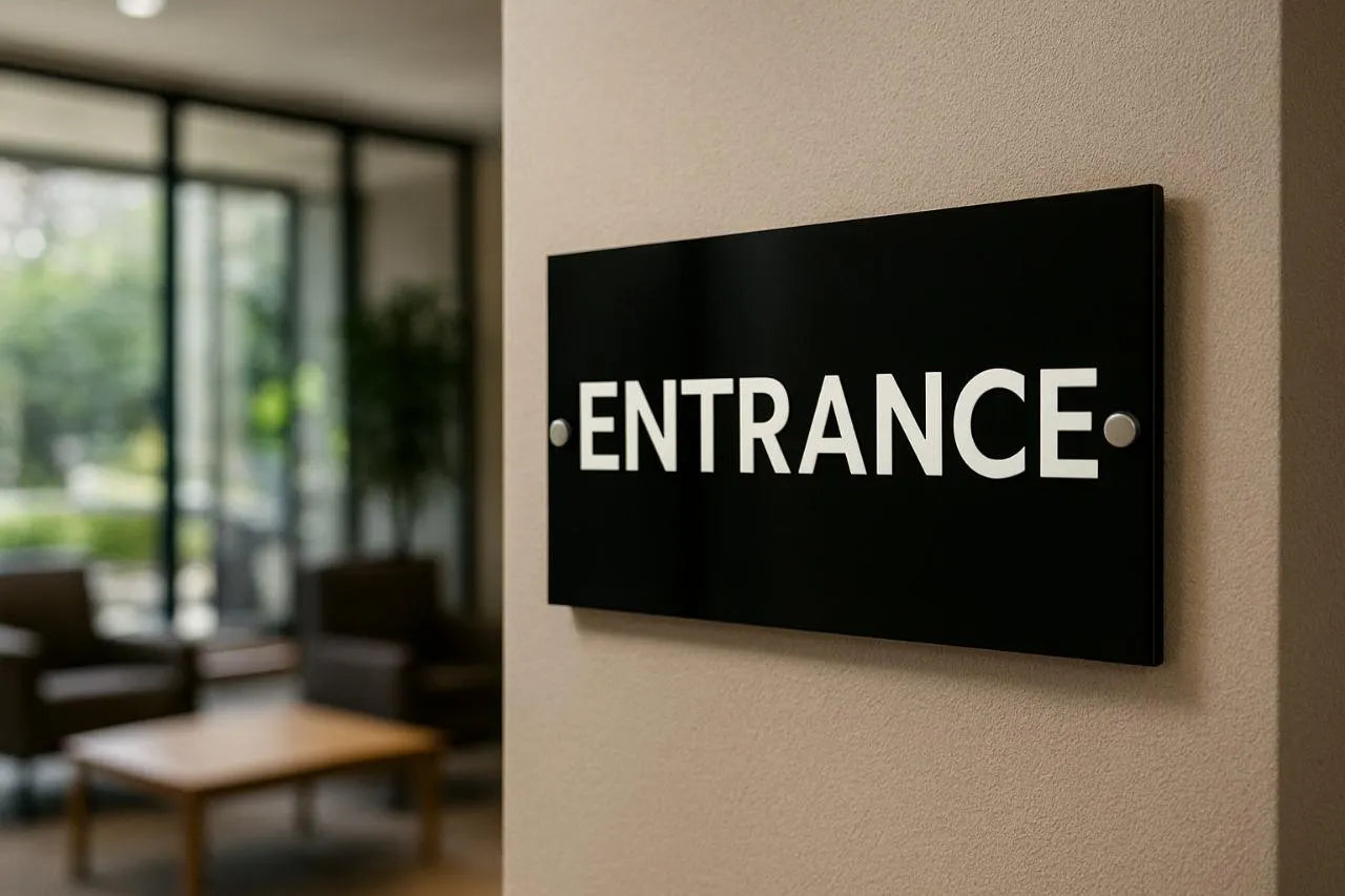 Black Acrylic Sign with 3D Lettering – Way Finder & Building Wall Sign