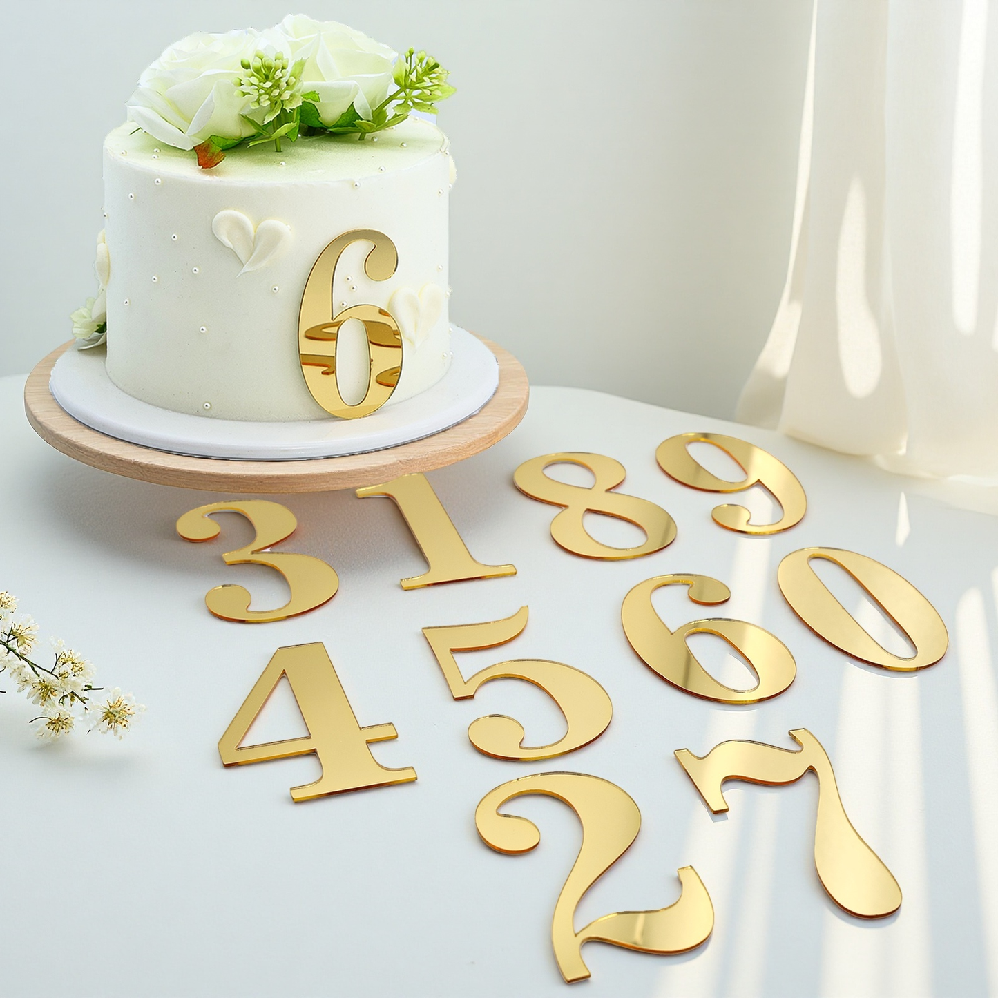 20pcs Golden Mirror Acrylic Number Cake Toppers (0–9) – Birthday & Anniversary Decoration
