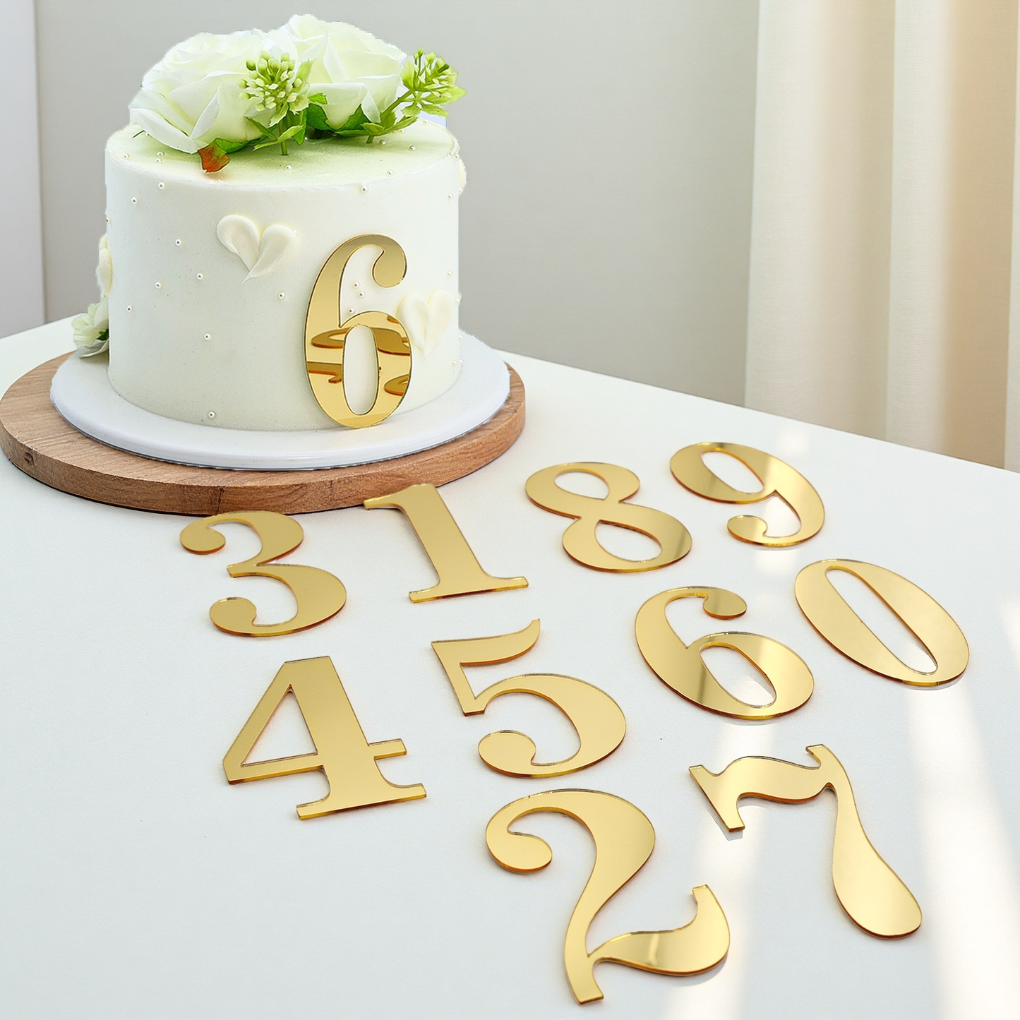 20pcs Golden Mirror Acrylic Number Cake Toppers (0–9) – Birthday & Anniversary Decoration