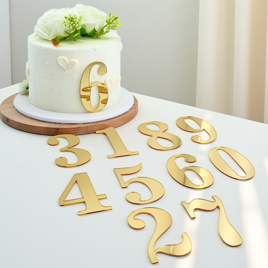 20pcs Golden Mirror Acrylic Number Cake Toppers (0–9) – Birthday & Anniversary Decoration