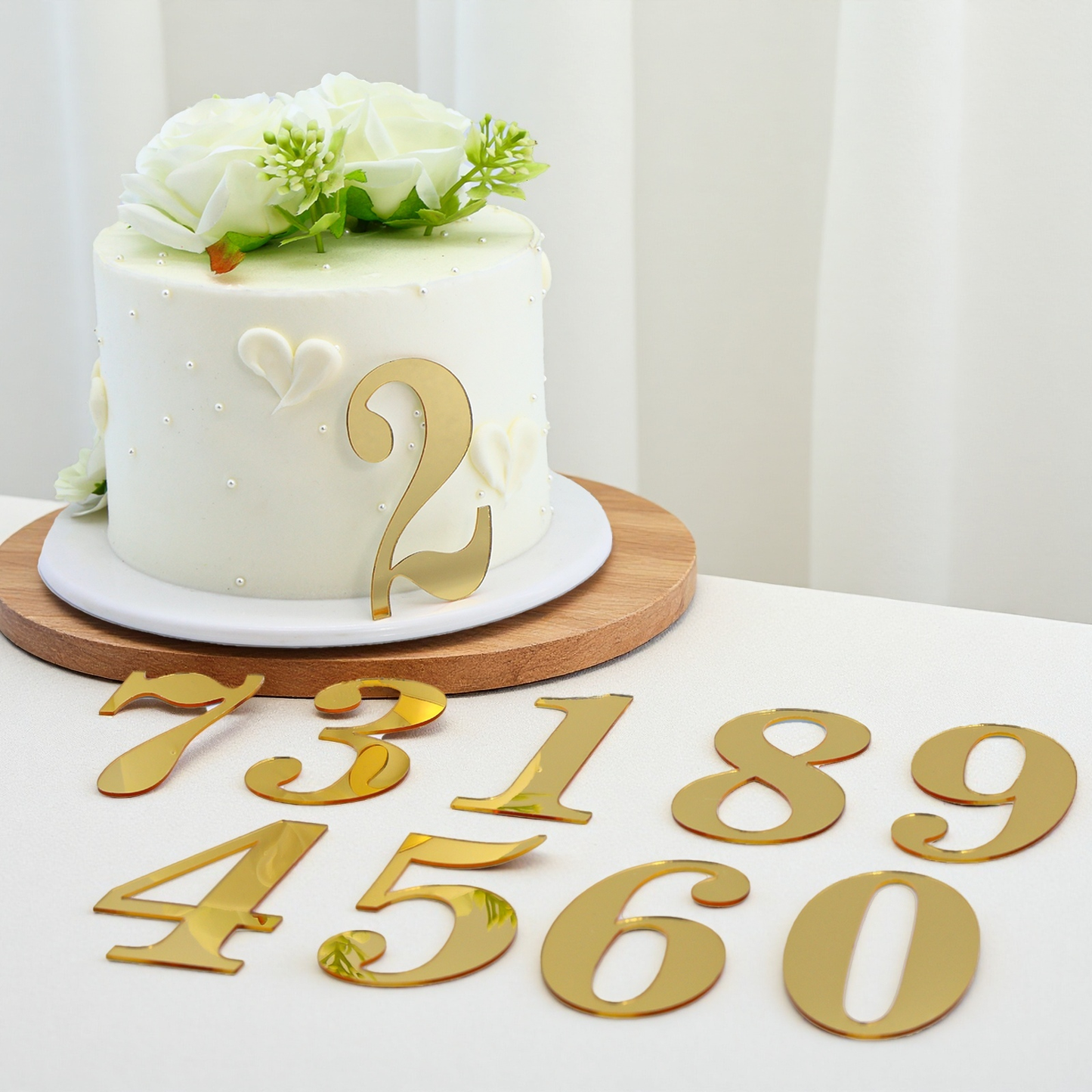 20pcs Golden Mirror Acrylic Number Cake Toppers (0–9) – Birthday & Anniversary Decoration