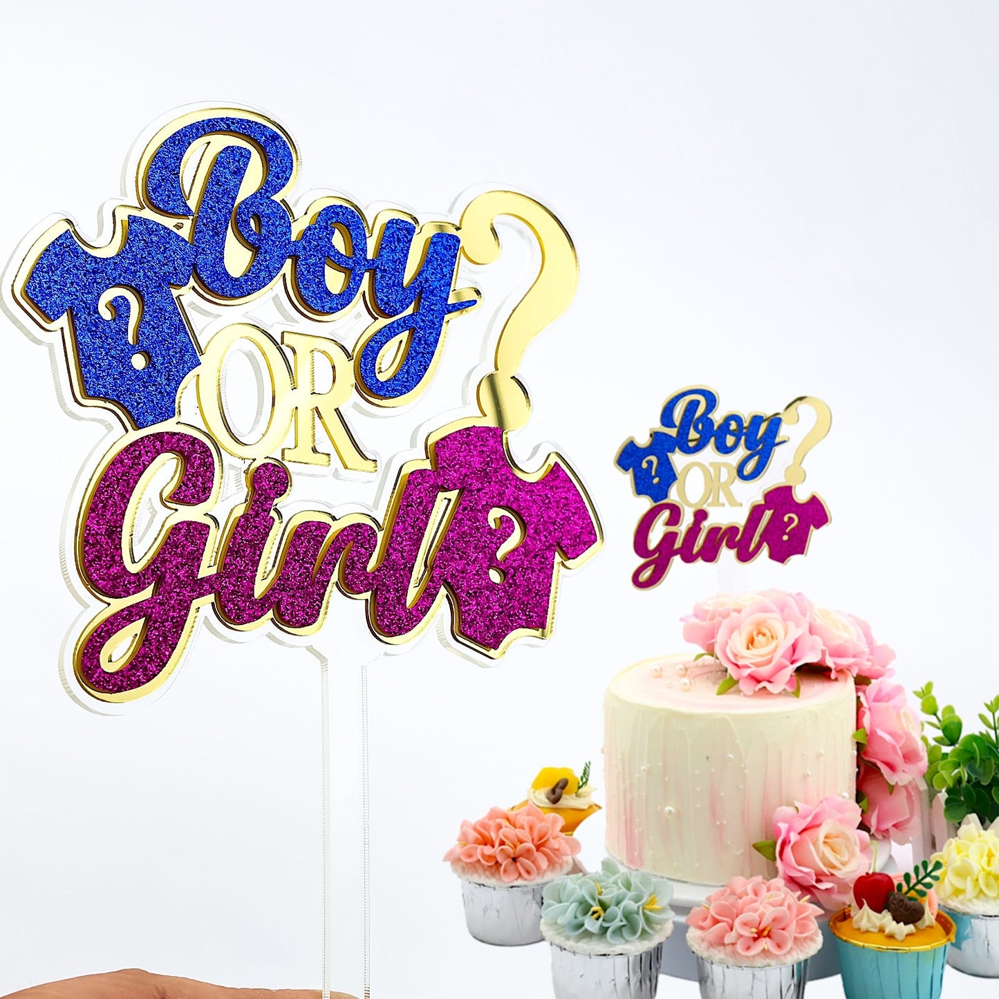 Boy or Girl Gender Reveal Cake Topper Set