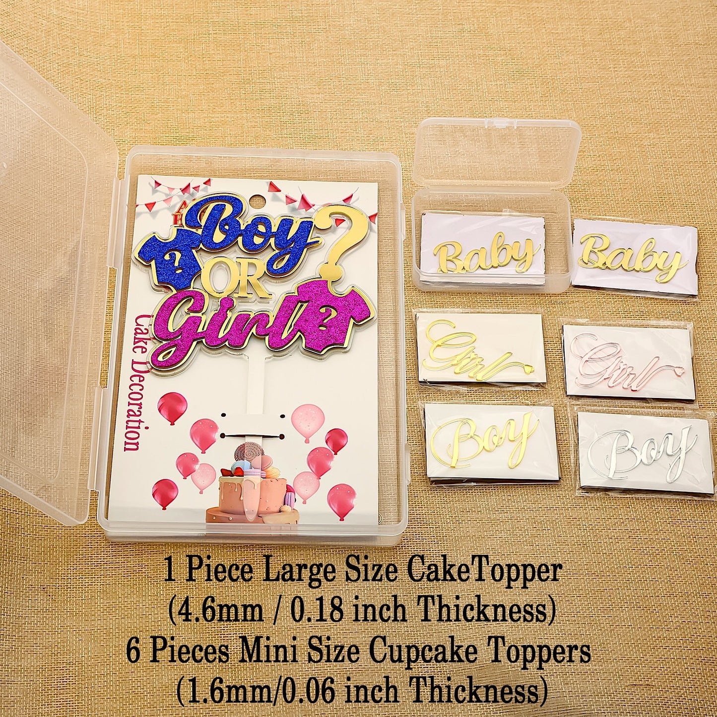 Boy or Girl Gender Reveal Cake Topper Set