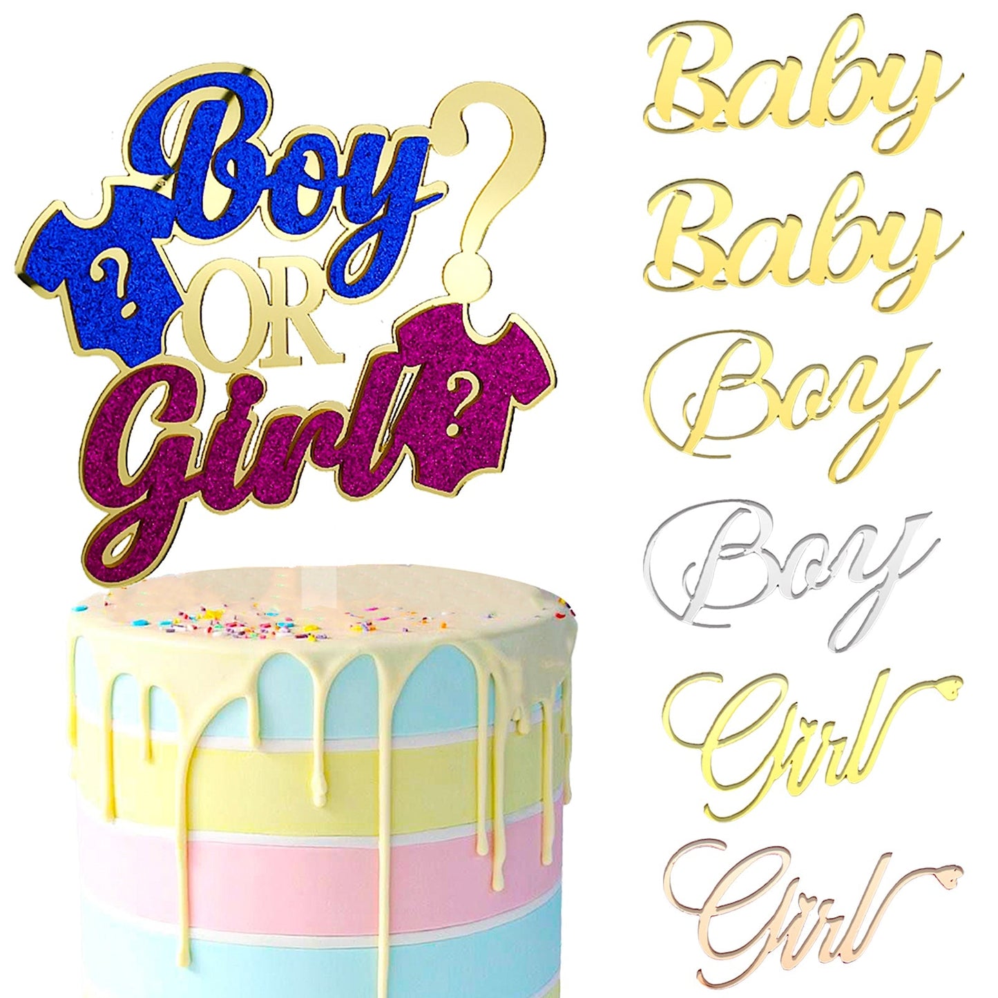 Boy or Girl Gender Reveal Cake Topper Set