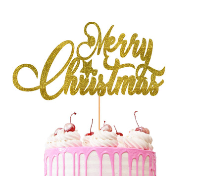 Merry Christmas Cake Topper Glitter Cardstock Cake Decorating Toppers Santa Reindeer