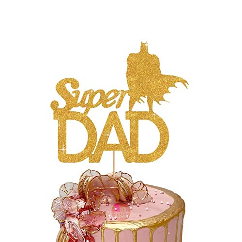 Happy Fathers Day Cake Topper Glitter Cardstock Toppers - SUPER DAD (GOLD)