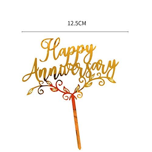 Happy Anniversary Acrylic Wedding Cake Topper Elegant Toppers Decoration UK 6" x 4" Gold
