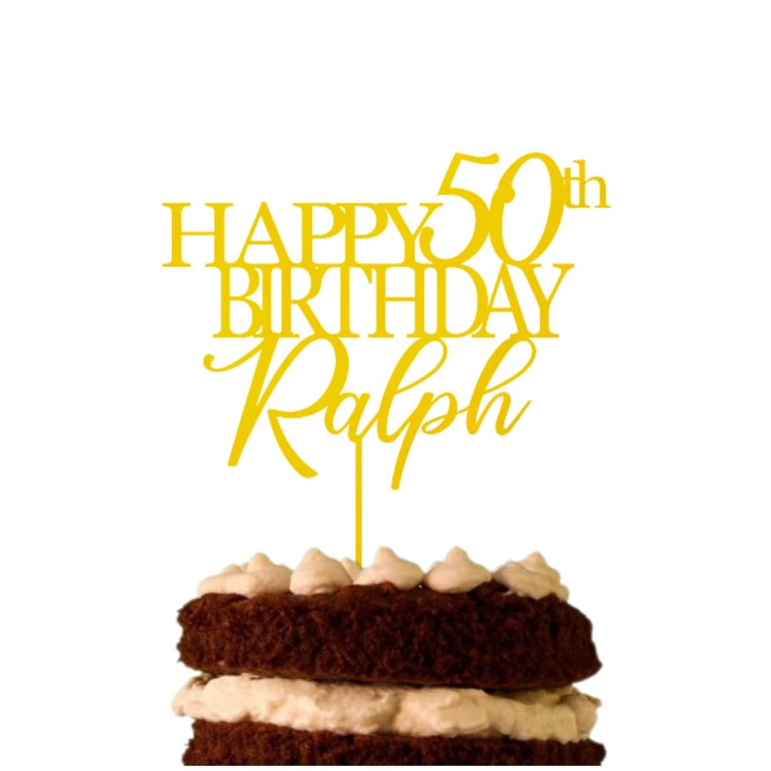 50th Birthday Cake Topper | Personalised Happy 50th Birthday Cake Topper | Custom Fifty Birthday Toppers | Happy Birthday Any Name, Age | Custom Cake Topper by Display and Wonder