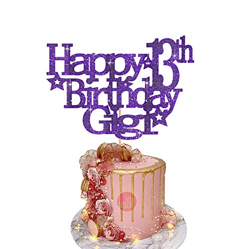 Happy Birthday | Glitter Custom Cake Topper | Personalised Cake Toppers Birthday | Party Decoration | Any Name or Age 13th 16th 18th 21st 30th 40th 50th 60th 70th 80th (PURPLE)