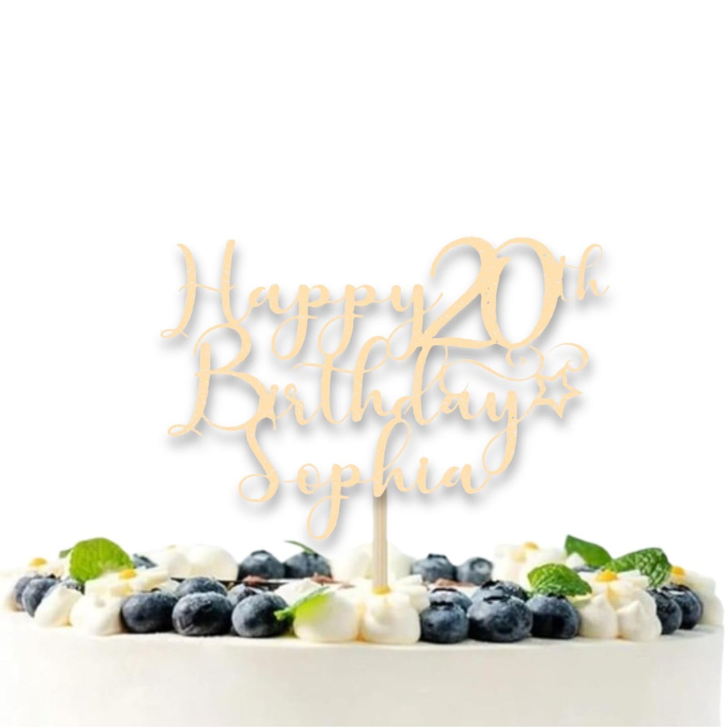 Personalised Happy 20th Birthday Glitter Card Cake Topper by DISPLAY AND WONDER – Custom Age & Name – Birthday Cardstock Toppers – Milestone Birthday Cake Decoration