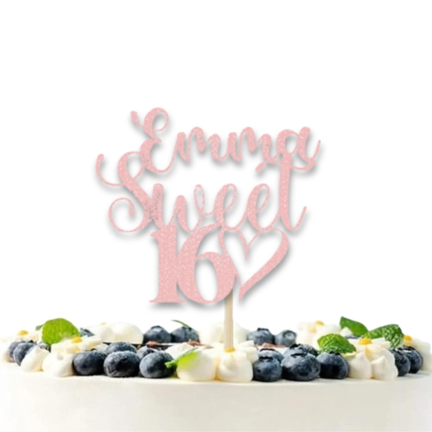 DISPLAY AND WONDER Personalised Sweet 16 Cake Topper - Custom Glitter cake Decoration for 16th Birthday Party - Customisable cake topper with Name and Age - Happy Birthday Cake Topper