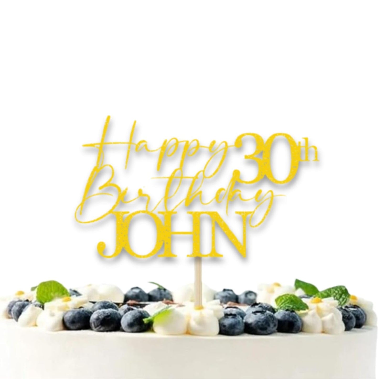 Personalised 30th Birthday Topper Glitter Card Cake Topper by DISPLAY AND WONDER – Custom Age & Name – Birthday Cardstock Toppers – Milestone Birthday Cake Decoration