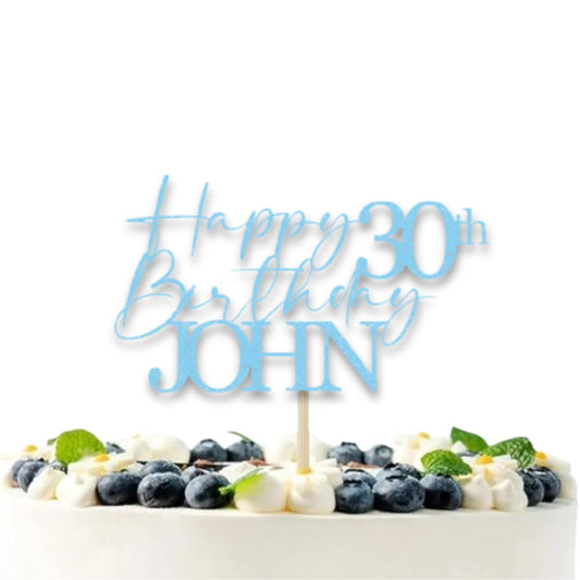 Personalised 30th Birthday Topper Glitter Card Cake Topper by DISPLAY AND WONDER – Custom Age & Name – Birthday Cardstock Toppers – Milestone Birthday Cake Decoration