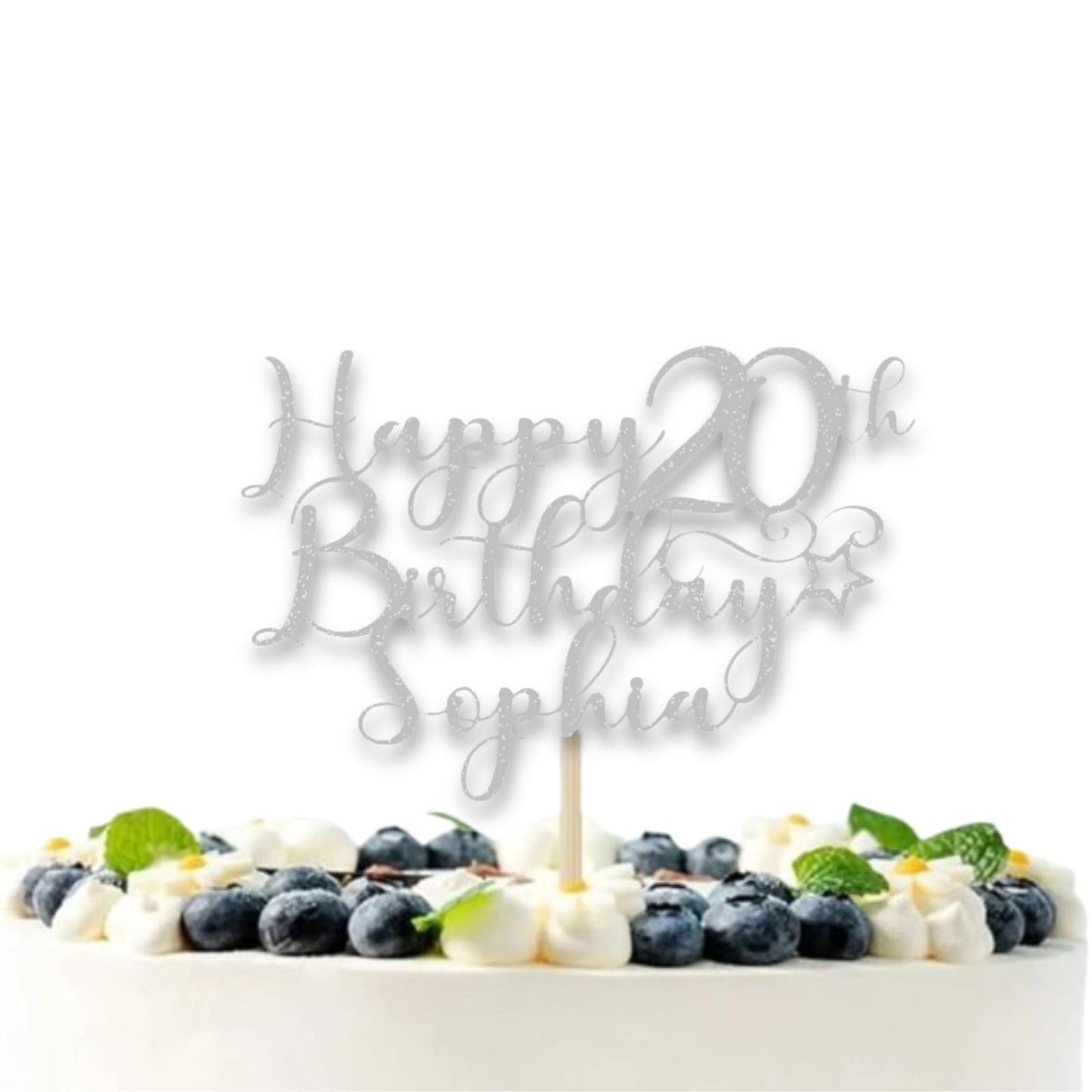Personalised Happy 20th Birthday Glitter Card Cake Topper by DISPLAY AND WONDER – Custom Age & Name – Birthday Cardstock Toppers – Milestone Birthday Cake Decoration