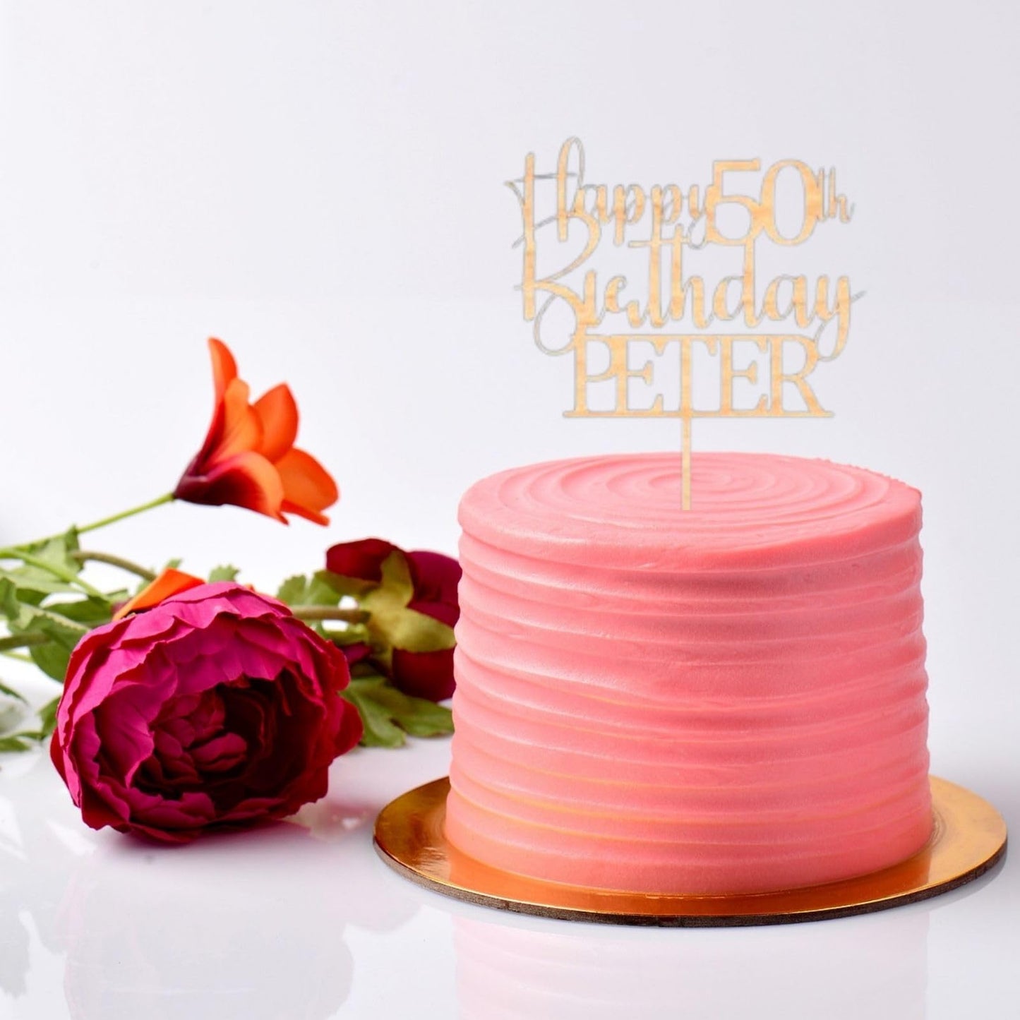 Happy 50th Birthday Wooden Cake Topper with Custom with any Name and Age, Personalised Wood Toppers by DISPLAY AND WONDER