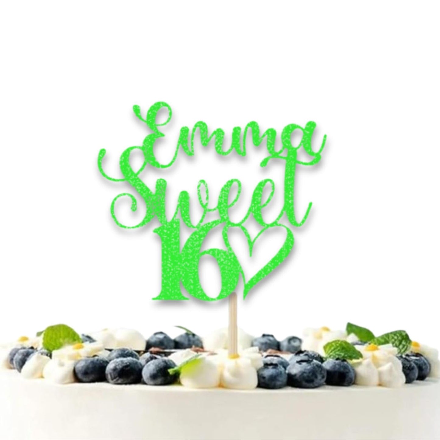 DISPLAY AND WONDER Personalised Sweet 16 Cake Topper - Custom Glitter cake Decoration for 16th Birthday Party - Customisable cake topper with Name and Age - Happy Birthday Cake Topper