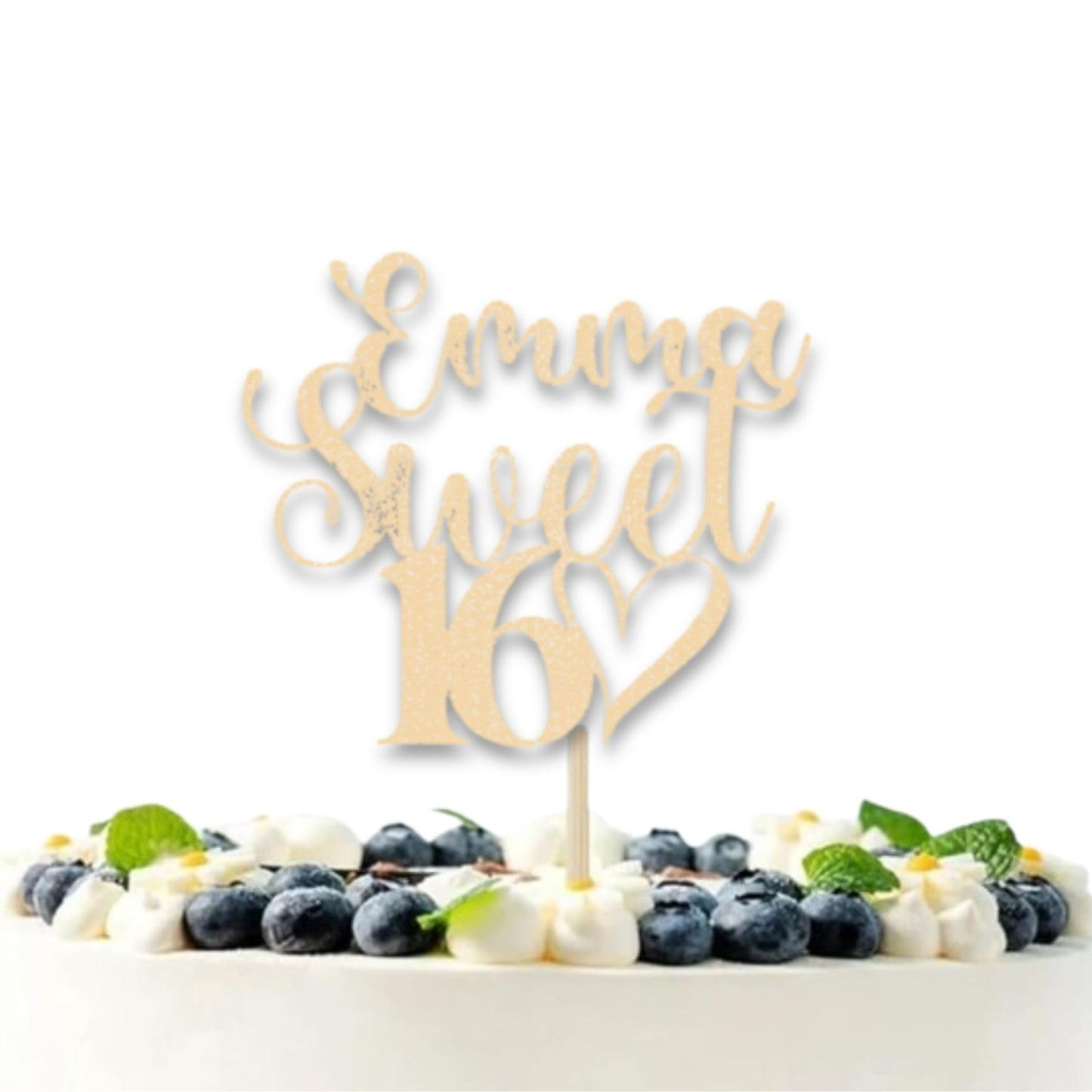 DISPLAY AND WONDER Personalised Sweet 16 Cake Topper - Custom Glitter cake Decoration for 16th Birthday Party - Customisable cake topper with Name and Age - Happy Birthday Cake Topper