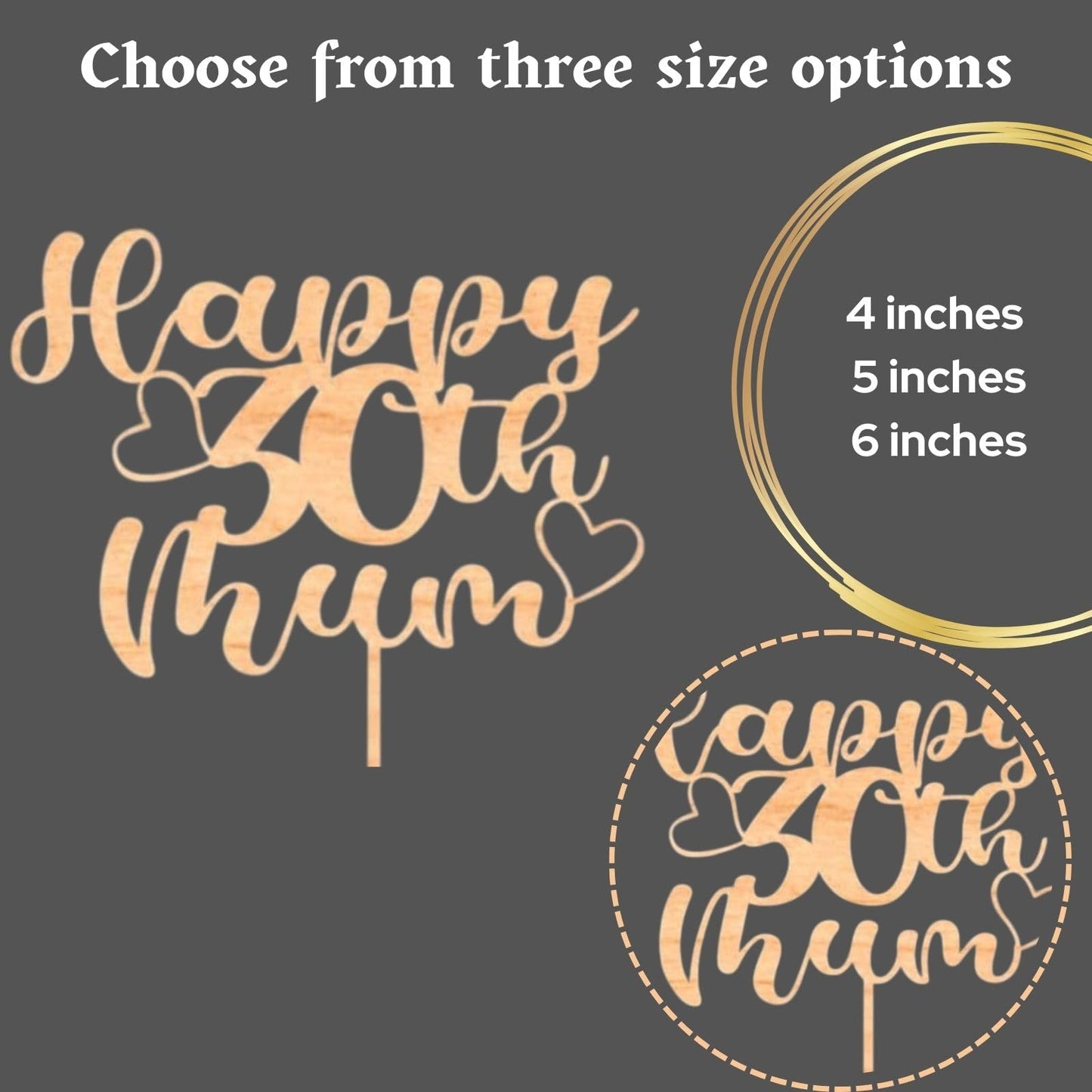 Custom Wooden Cake Topper - Happy 30th Birthday Mum Personalised With any Name and Age by DISPLAY AND WONDER