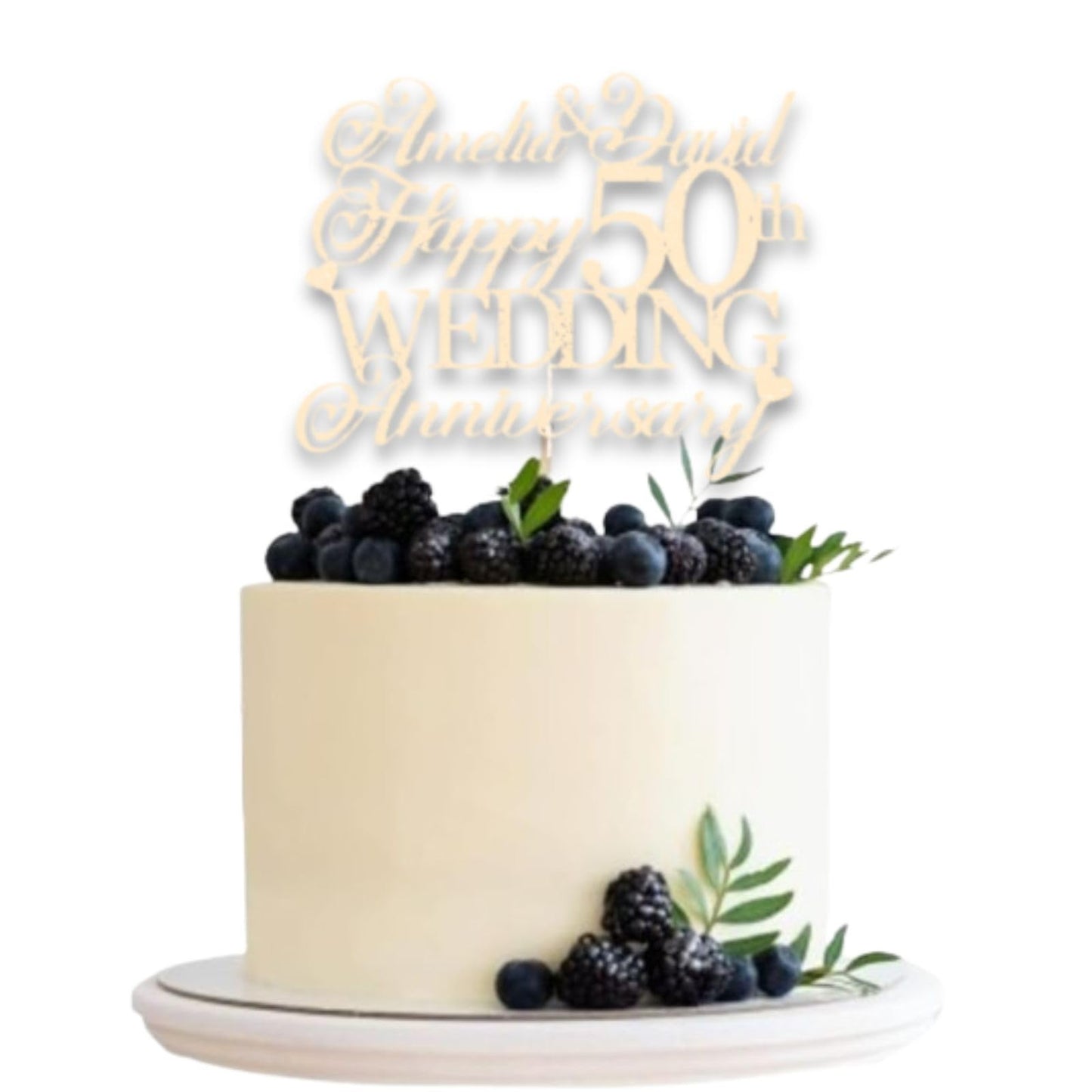 Personalised Happy 50th Anniversary Cake Topper with Custom Year & Name – Personalised Anniversary Glitter Card Cake Topper by DISPLAY AND WONDER – Custom Year & Name – Anniversary Toppers