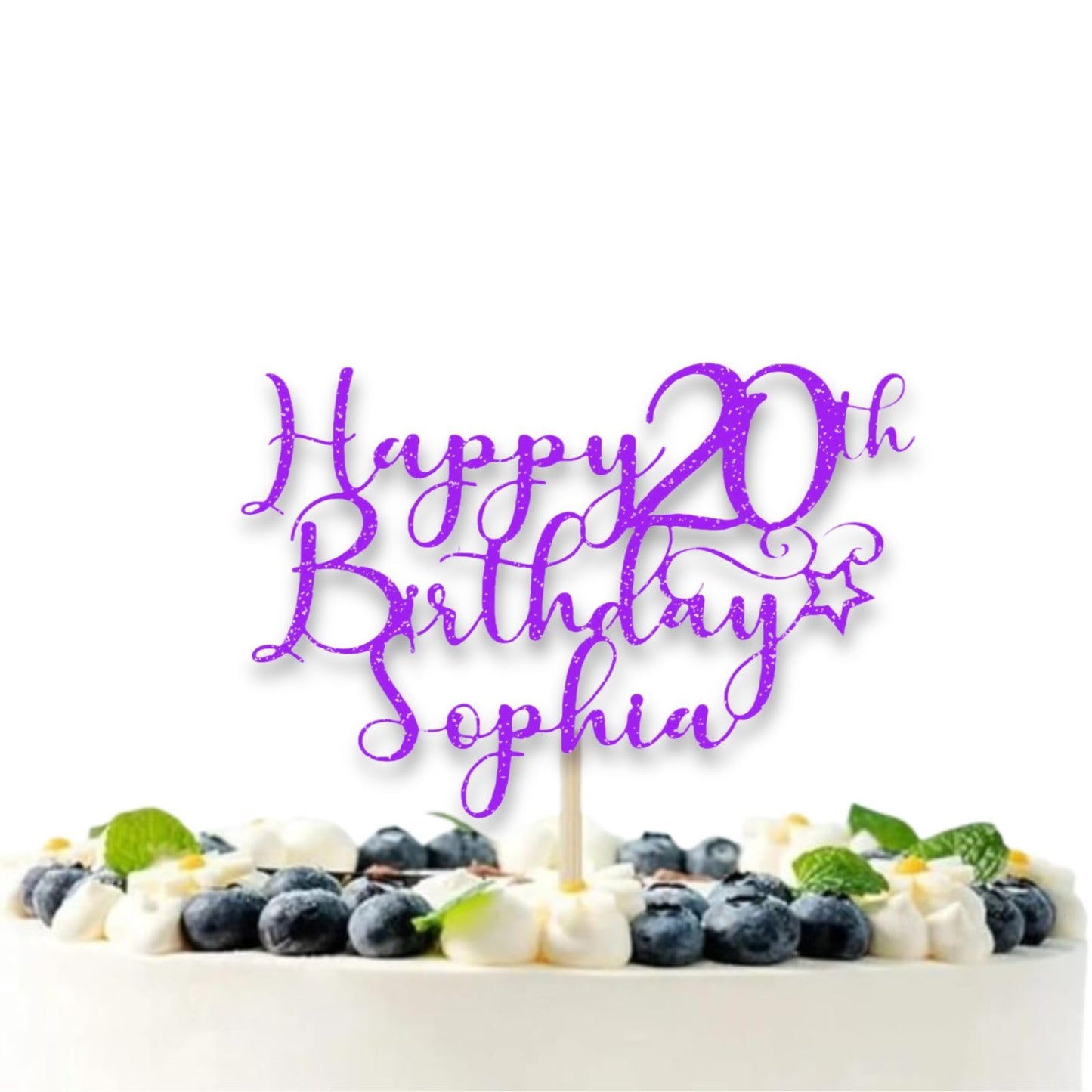 Personalised Happy 20th Birthday Glitter Card Cake Topper by DISPLAY AND WONDER – Custom Age & Name – Birthday Cardstock Toppers – Milestone Birthday Cake Decoration