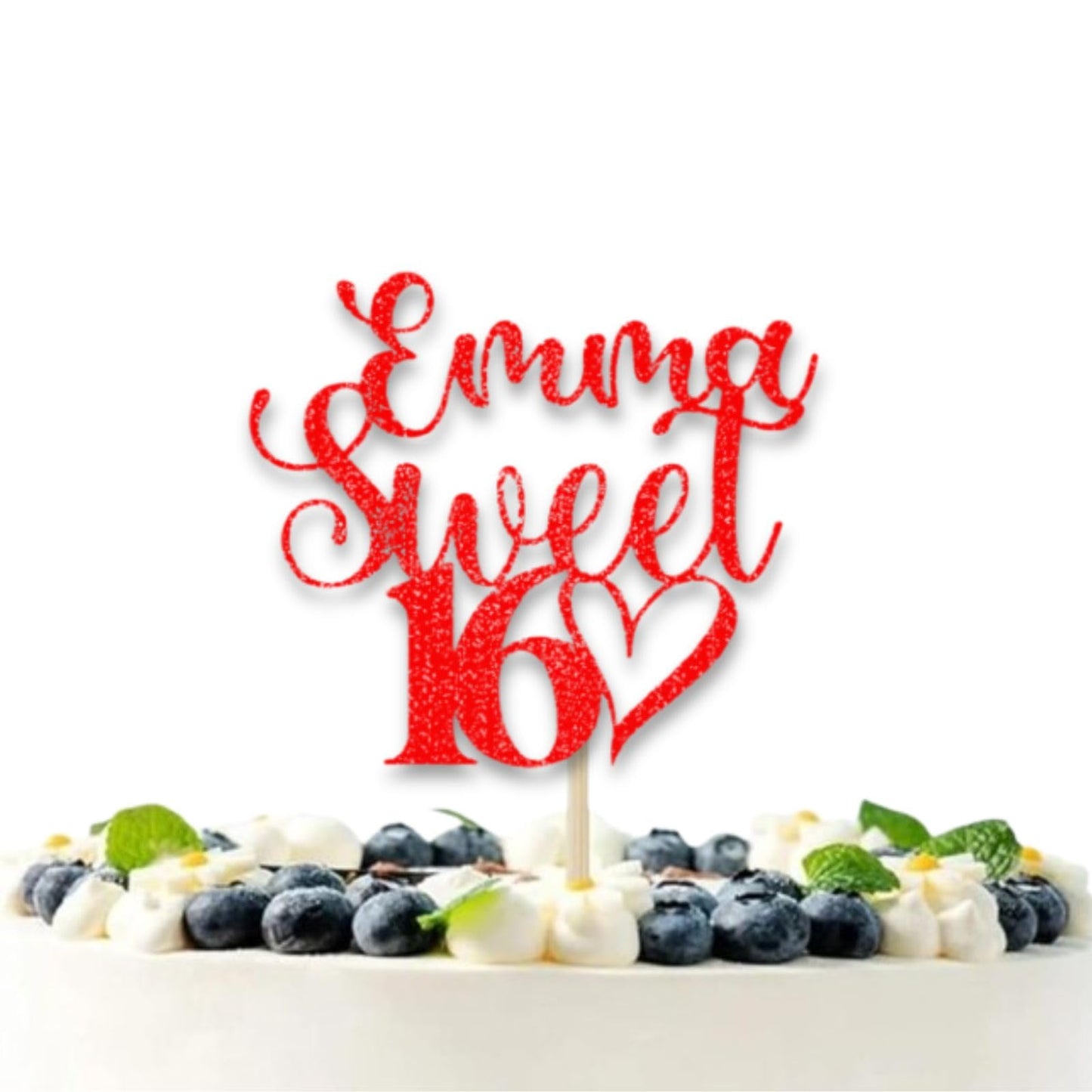 DISPLAY AND WONDER Personalised Sweet 16 Cake Topper - Custom Glitter cake Decoration for 16th Birthday Party - Customisable cake topper with Name and Age - Happy Birthday Cake Topper