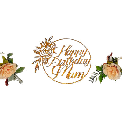 Happy Birthday Mum Cake Topper DOUBLE SIDED Glitter Card Party Decoration Cake Toppers (BABY PINK)