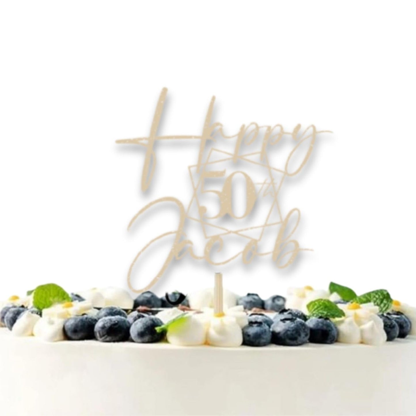 Personalised Happy Birthday Glitter Card Cake Topper by DISPLAY AND WONDER – Custom Age & Name – Birthday Cardstock Toppers – Milestone Birthday Cake Decoration - 50th Birthday Cake Topper - Happy 50th Birthday Cake Topper
