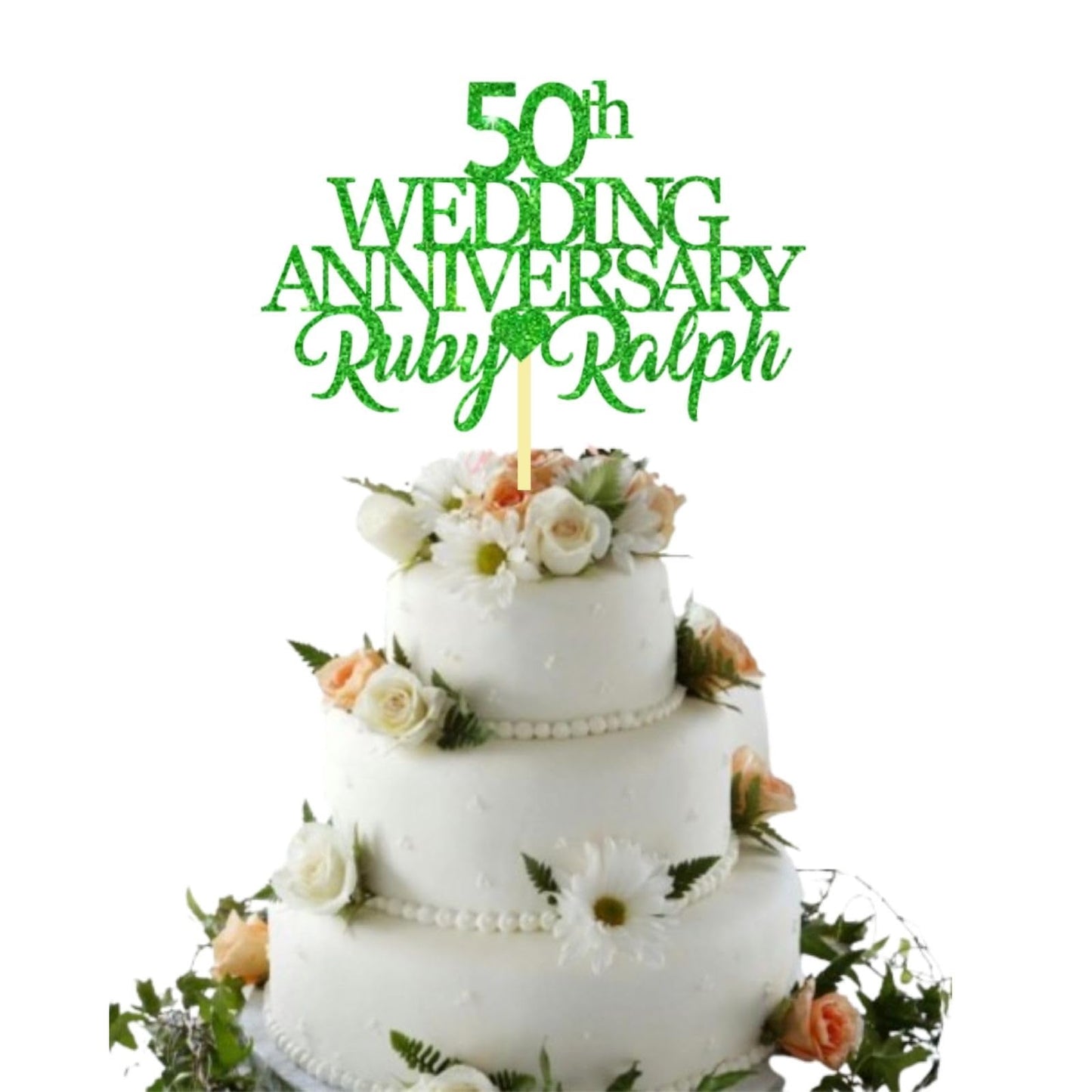 50th Wedding Anniversary Golden Wedding Anniversary Custom Wedding Anniversary with Both Names Any years any Names Personalised Cake Topper Glitter Card by Display  and Wonder