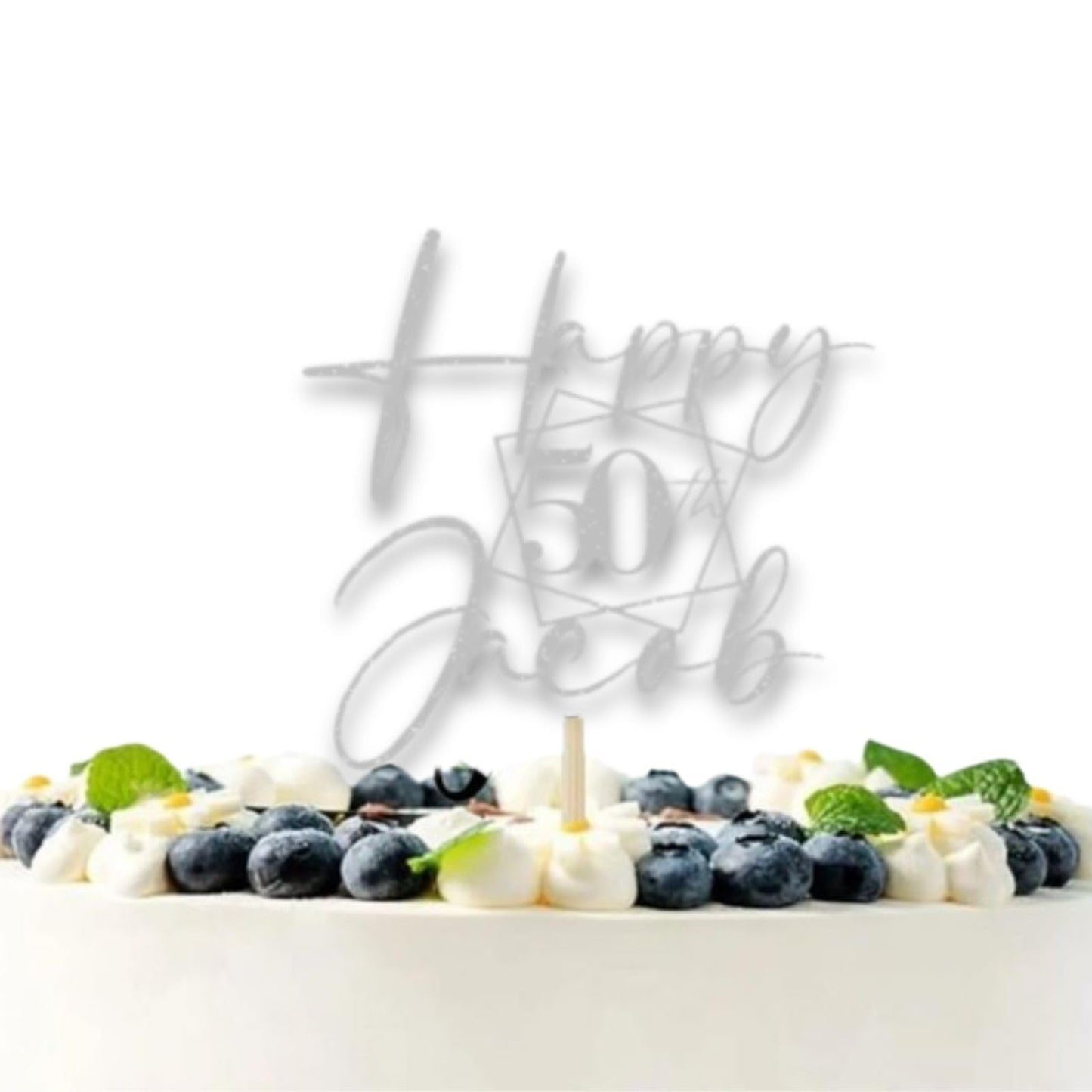 Personalised Happy Birthday Glitter Card Cake Topper by DISPLAY AND WONDER – Custom Age & Name – Birthday Cardstock Toppers – Milestone Birthday Cake Decoration - 50th Birthday Cake Topper - Happy 50th Birthday Cake Topper